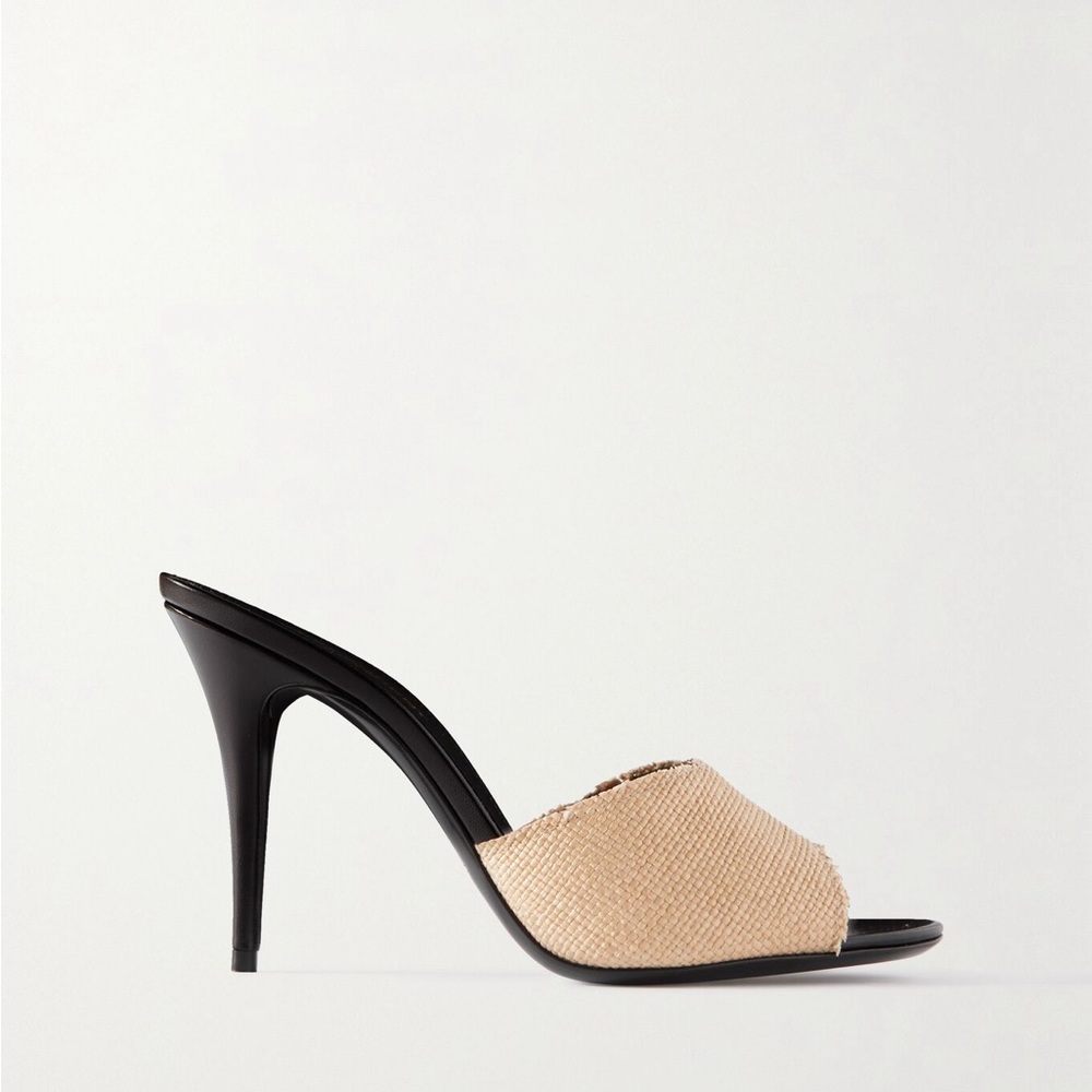 NWT Saint Laurent La 16 Women's Woven Raffia Mules Sandals Size 39 IT